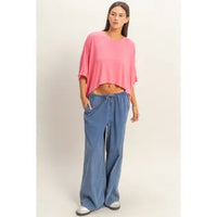 Pink Oversized Cropped Lounge Tee