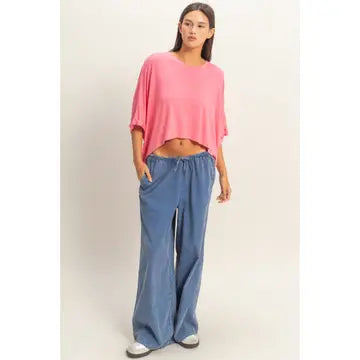 Pink Oversized Cropped Lounge Tee