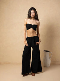 Black Wide-Leg Flowy Pants with Elastic Waist