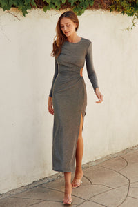 Metallic Side Keyhole Bodycon Midi Dress