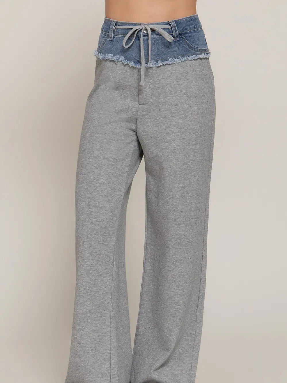 Two Tone Denim Gray Waist Wide Leg Lounge Pants