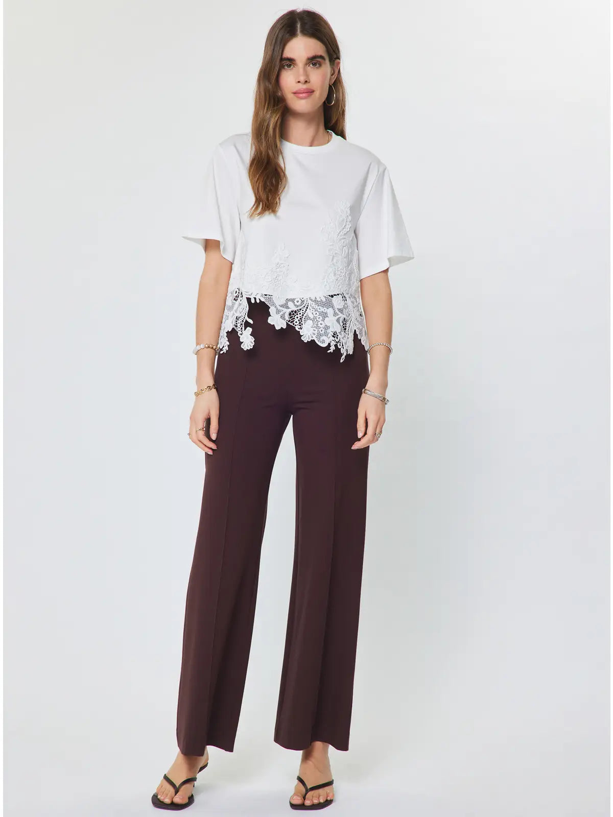 Lace Hem Cropped Short Sleeve Top