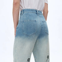 Light Wash Denim Culottes with Scalloped Laser Cut Hem