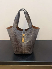 Croc Embossed Structured Top Handle Tote Bag
