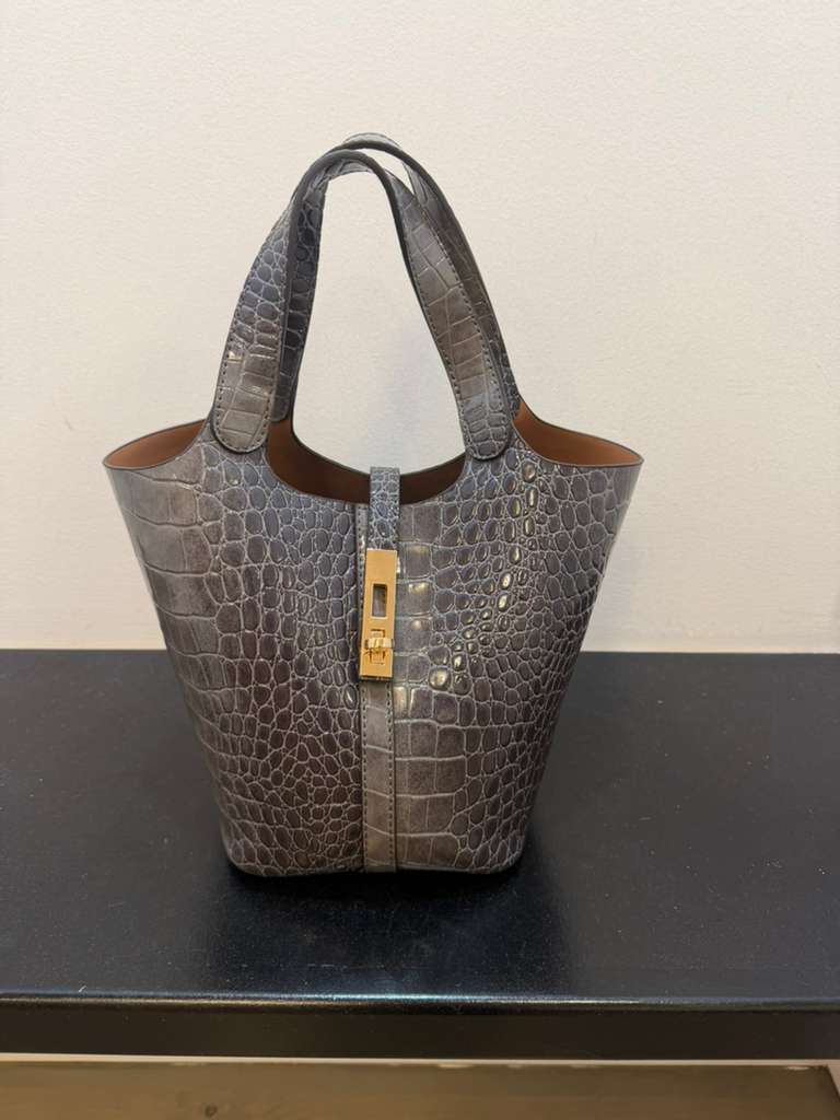 Croc Embossed Structured Top Handle Tote Bag