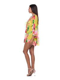 Floral Embroidered Tie-Front Chiffon Cover-Up Dress