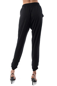 Black Drawstring Waist Jogger Pants with Tapered Leg