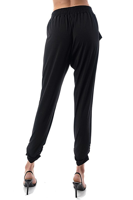 Black Drawstring Waist Jogger Pants with Tapered Leg