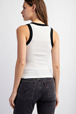 LUREX RIBBED KNIT TANK TOP CONTRAST EDGE