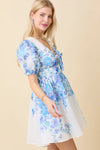 Floral Puff Sleeve Mini Dress with Bow Front Detail