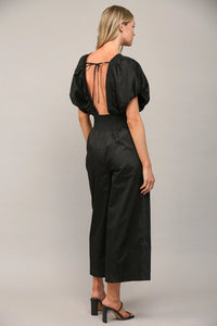 Wide Leg Puff Sleeve Jumpsuit in Classic Black