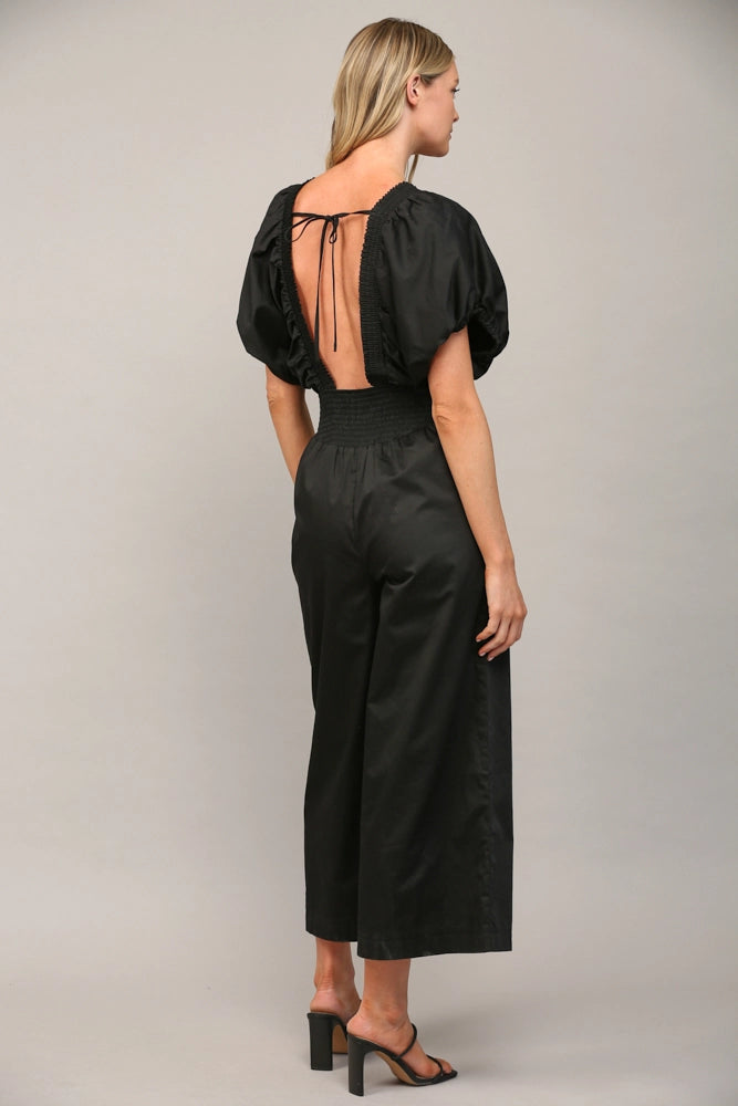 Wide Leg Puff Sleeve Jumpsuit in Classic Black
