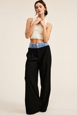 DENIM WAISTBAND CONTRAST WIDE LEG BILLIE TROUSERS