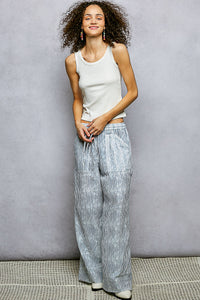 Striped Wide Leg Lounge Pants with Drawstring Waist and Patch Pocket Detail