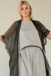 GLITTER TASSEL MESH SLEEVE LOOSE FIT KIMONO COVER UP BLACK
