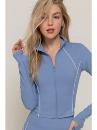 Blue Contrast Stitch Zip-Up Active Wear Jacket