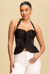 Black Pleated Halter Peplum Corset Top