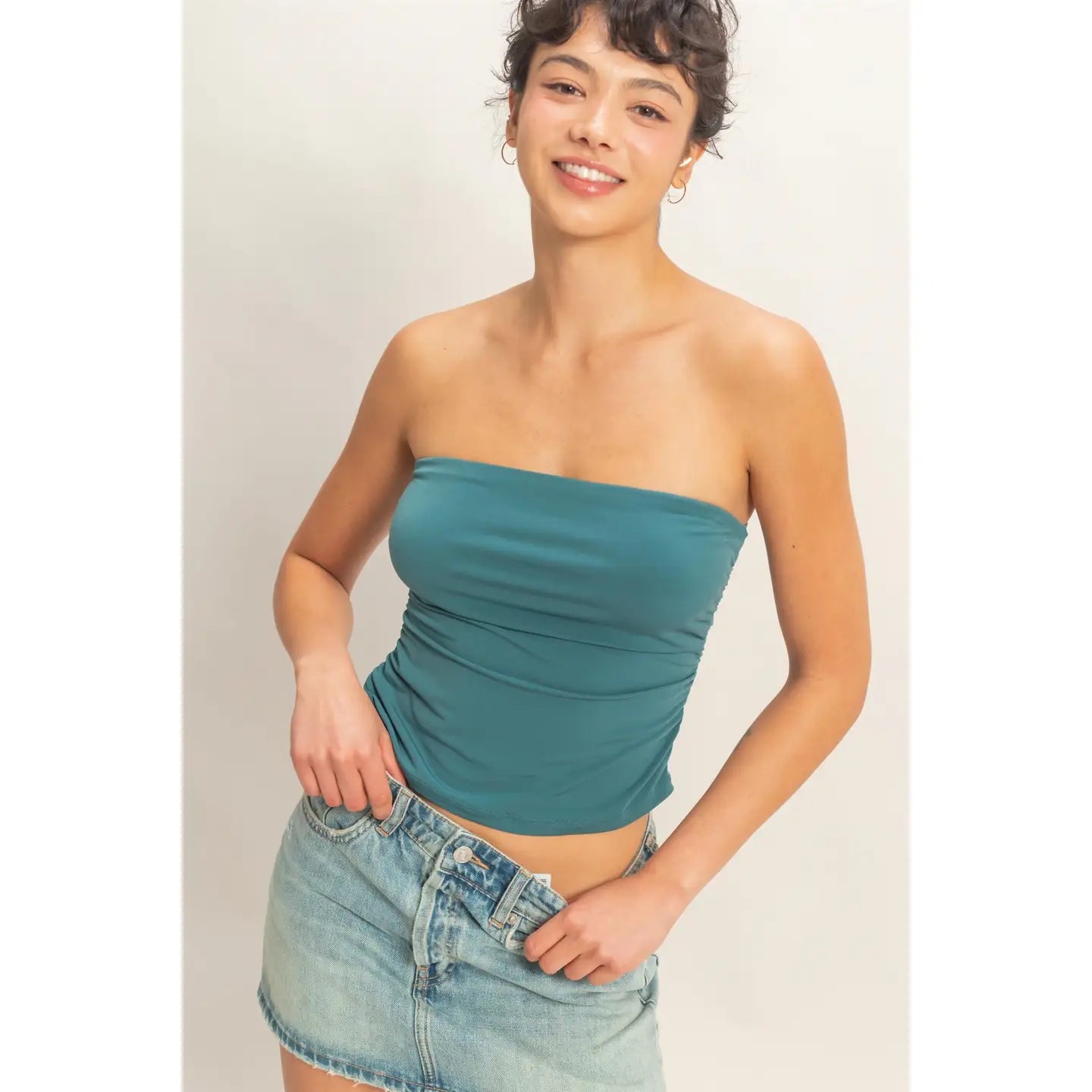 Teal Green Strapless Fitted Tube Top
