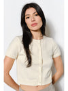 Cream Short Sleeve Cropped Knit Cardigan