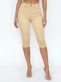 Classic Nude High Waisted Capri Pants with Stretch Fit