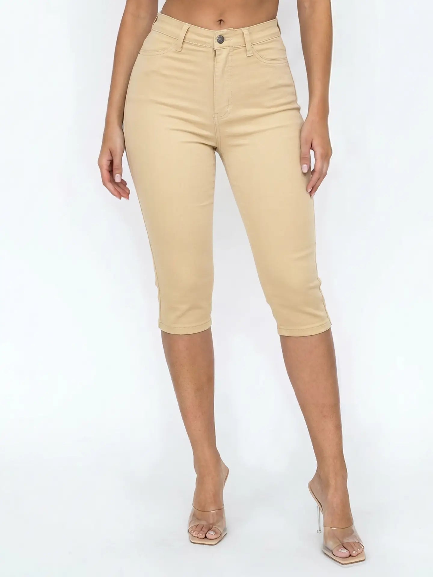 Classic Nude High Waisted Capri Pants with Stretch Fit