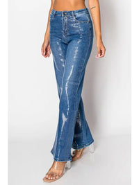 Sequin High-Waisted Flare Jeans