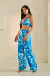 Blue Tie-Dye 3-Piece Wide-Leg Pant Set