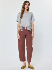 Lace Hem Cropped Short Sleeve Top Gray