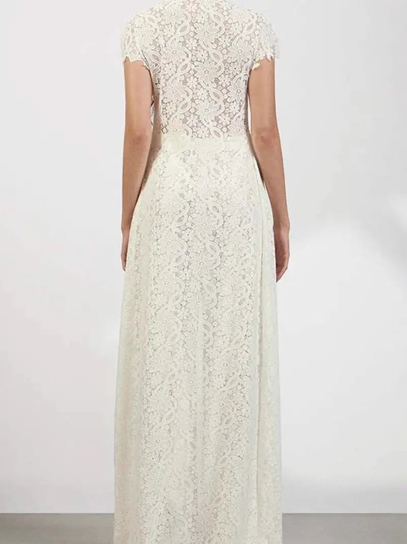 White Lace Crop Top and Maxi Skirt Set