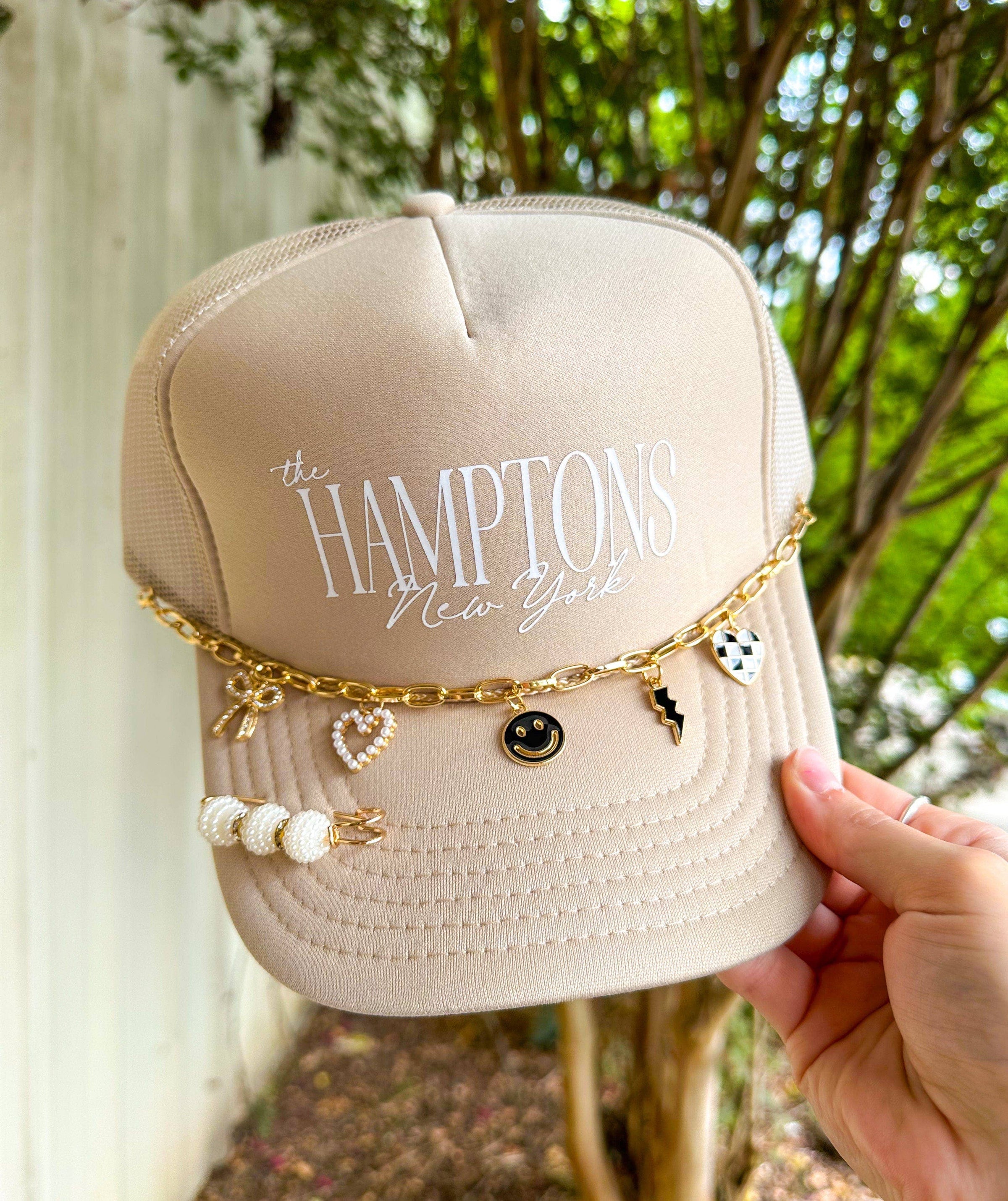 The Hamptons New York Khaki Trucker Hat: WITH CHAIN & PIN