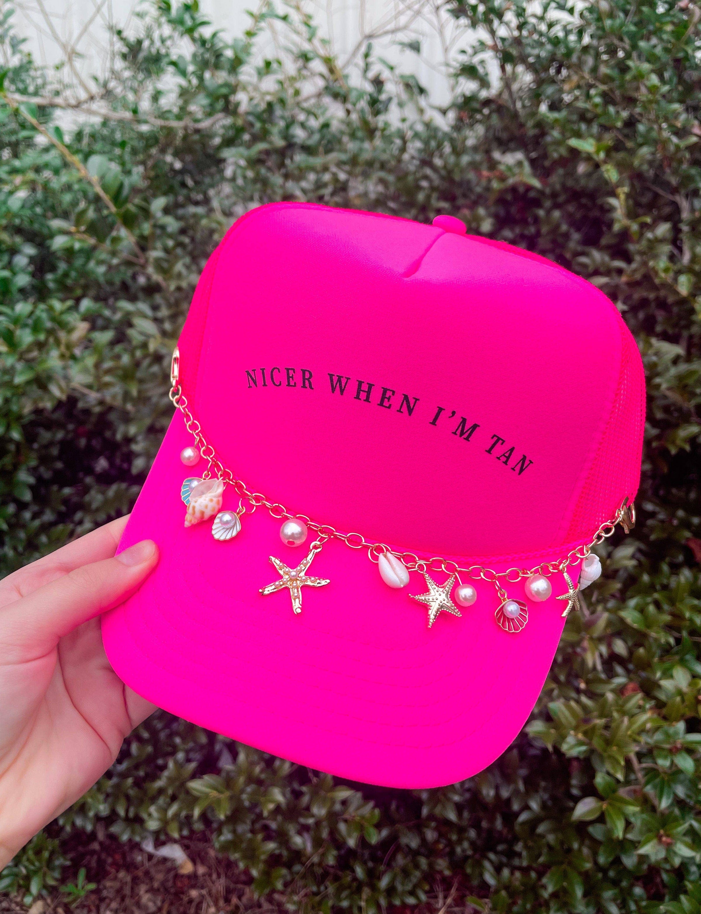 "Nicer When I'm Tan Hot Pink Trucker Hat"  WITH CHAIN