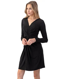 Black Twist Front Long Sleeve V-Neck Dress