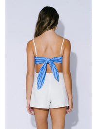 Open Back Tie Detail Romper with Sweetheart Neckline