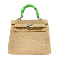Bandana Handle Jute Satchel Bag with Crossbody Strap