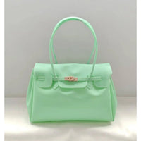 Bright Structured Top Handle Satchel with Gold Turn Lock Closure