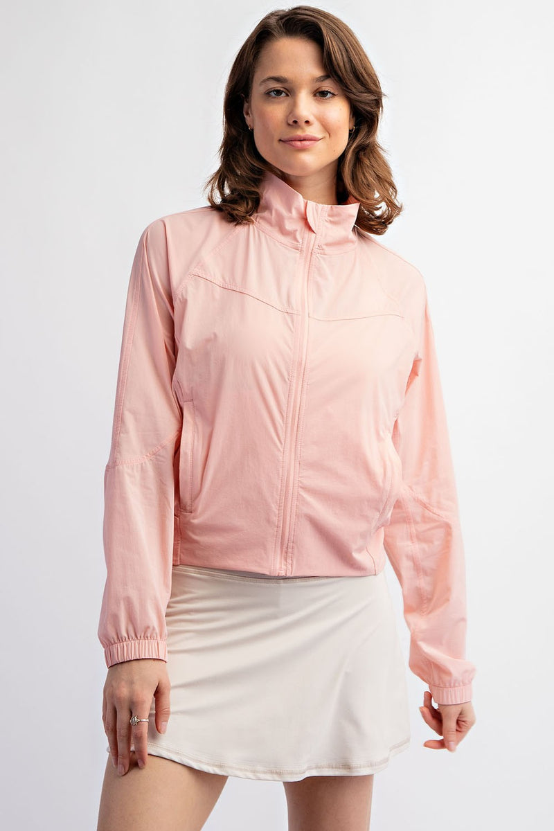 NYLON STRETCH WOVEN TENNIS JACKET PINK