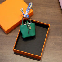 Mini Top Handle Bag Charm Keychain with Lock Detail and Scarf Strap