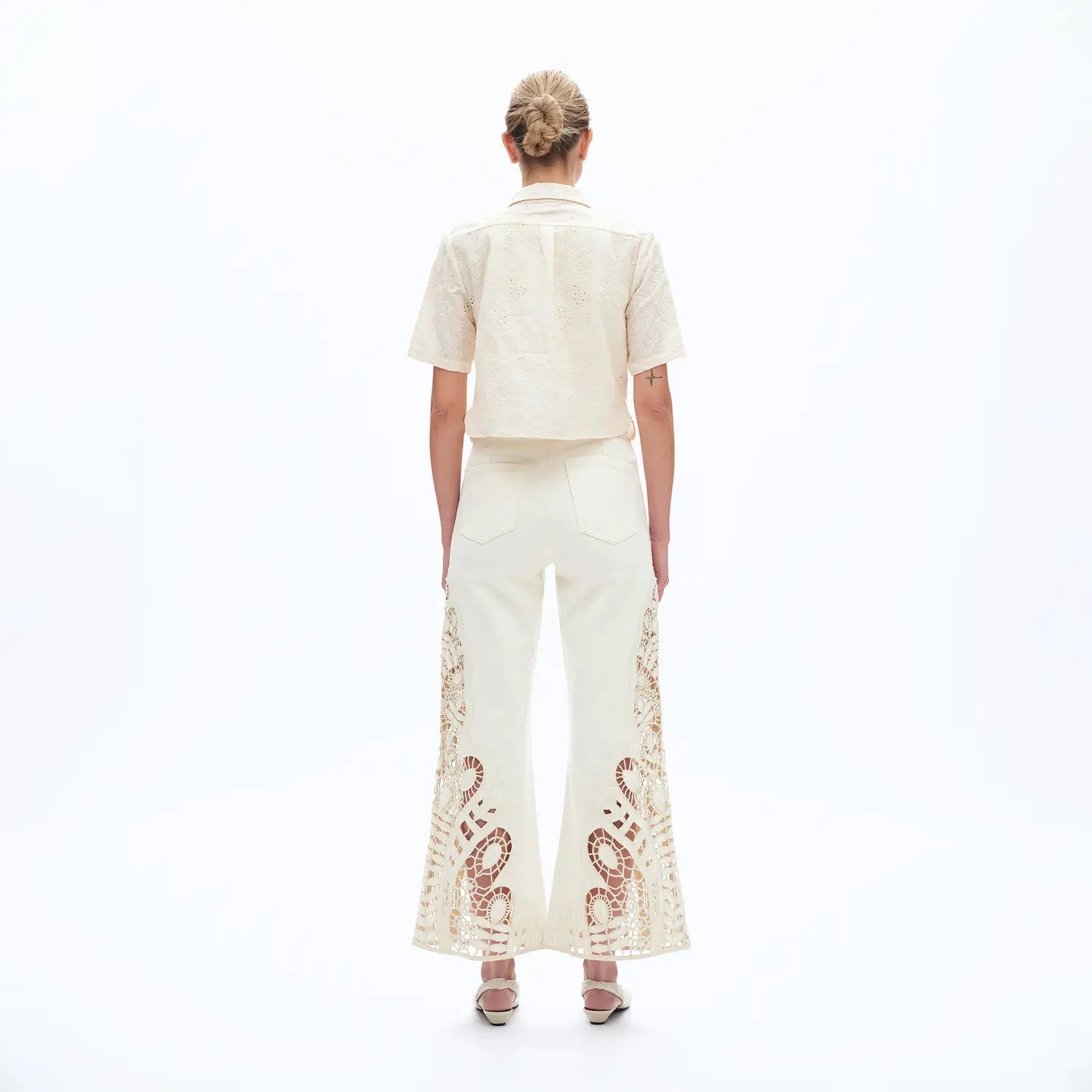 Ivory Lace Insert Flare Jeans
