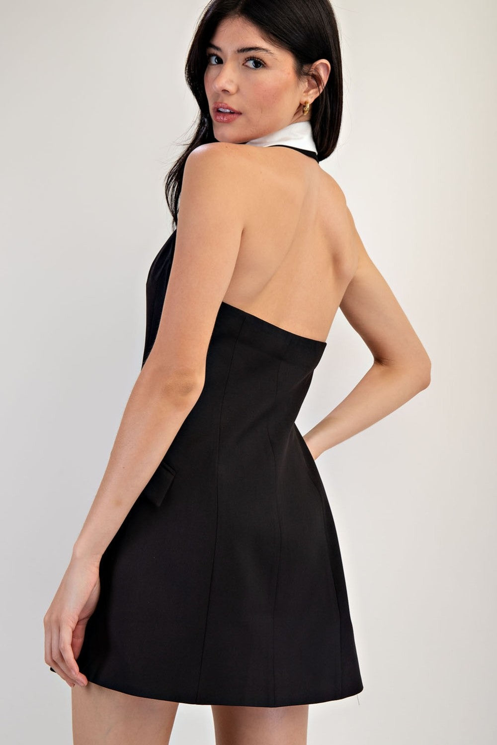 tailored halter dress Halter Neck Mini Dress With Beaded Lapel Detail 49066