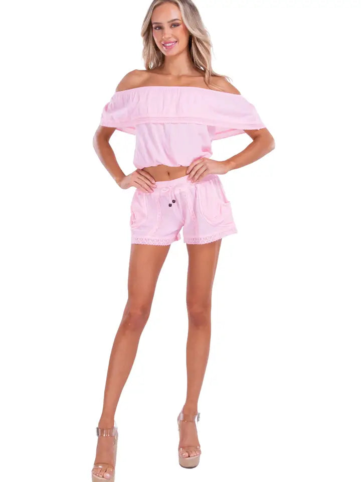 Pink Drawstring Lounge Shorts with Relaxed Fit