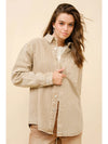 Beige Metallic Stripe Button-Down Shacket