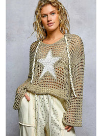 Boho Crochet Star Hooded Knit Top