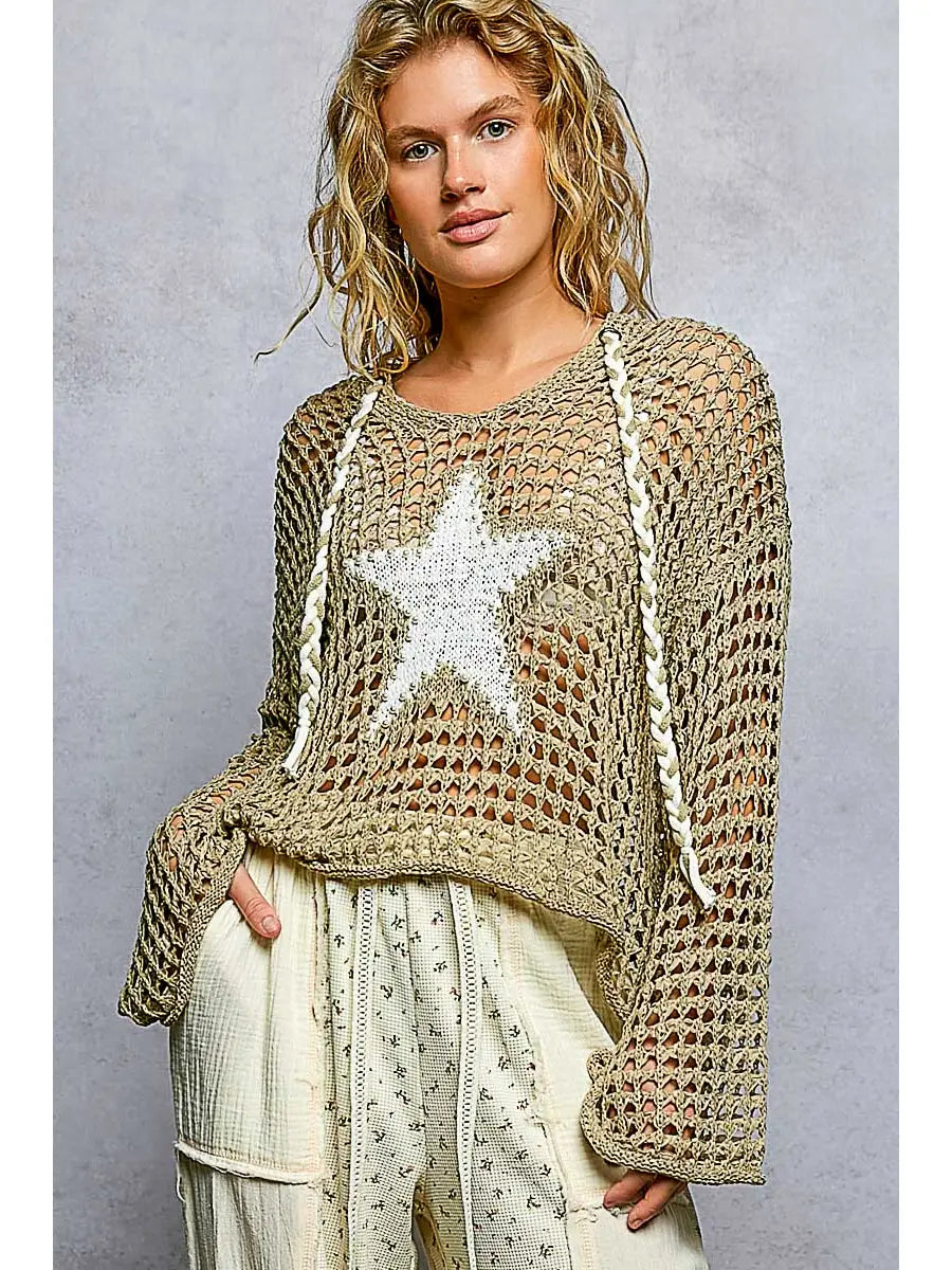 Boho Crochet Star Hooded Knit Top
