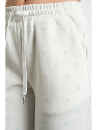 Rhinestone Heart Print white Jogger Sweatpants