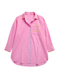 Embroidered “Vacay” Pink Button Down Cover-Up Shirt Dress