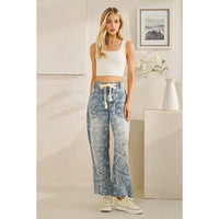 Light Wash Paisley Print Distressed Straight Leg Jeans