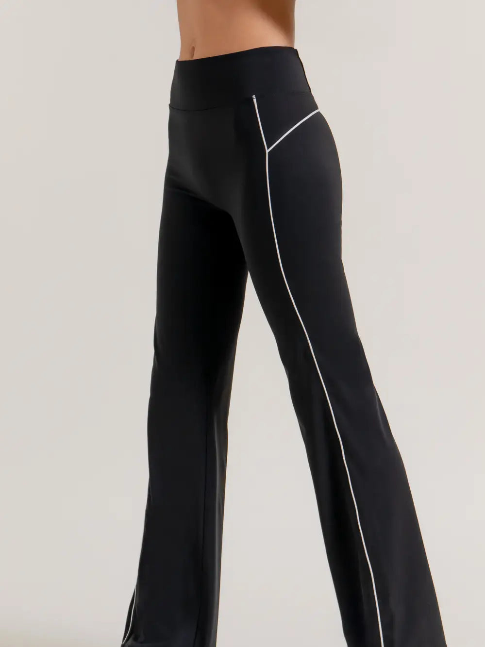 Black High-Waisted Contrast Trim Flare Leg Active Pants