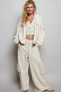 Relaxed Fit Drawstring Lounge Pants with Stud Detail and Contrast Trim