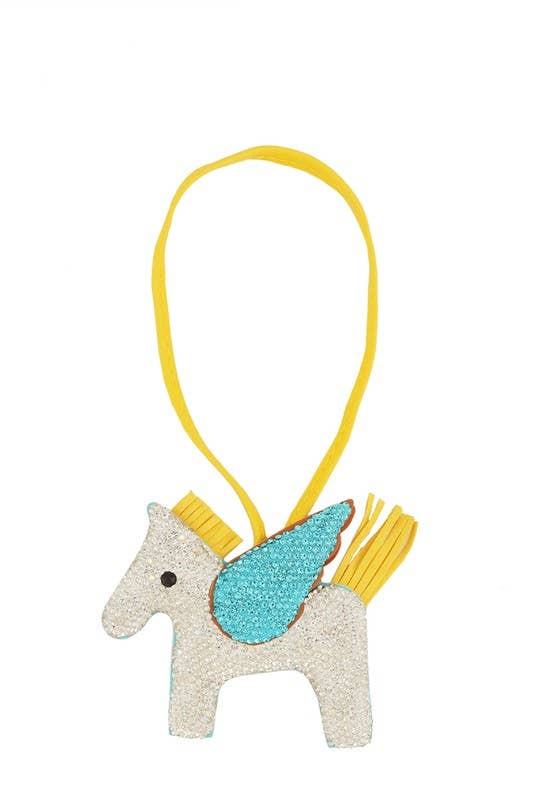 Rhinestone Horse Wing Bag Keychain Charm: Blue