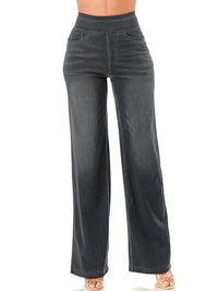 Black High-Waisted Stretch Wide Leg Jeans